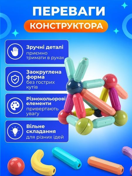 Дитячий магнітний конструктор 36 деталей, 26 паличок і 10 кульок, різнокольоровий, від 3 років S_0102280 фото