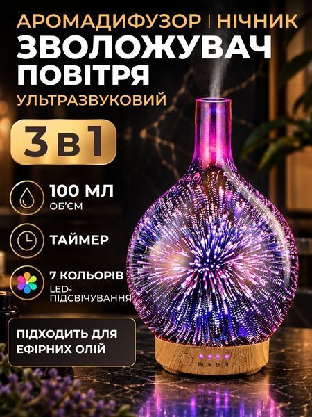Ультразвуковой увлажнитель воздуха 100 мл, аромадиффузор, ночник, LED-подсветка 7 цветов, таймер S_0102281 фото